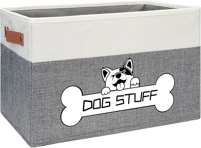 Foldable Dog Toy Box, Fabric Pet Storage, Folding Organizer Home Décor Bin with Handle, Collapsible Storage Basket for Pet Leash, Blanket, Chew Toys and Accessories