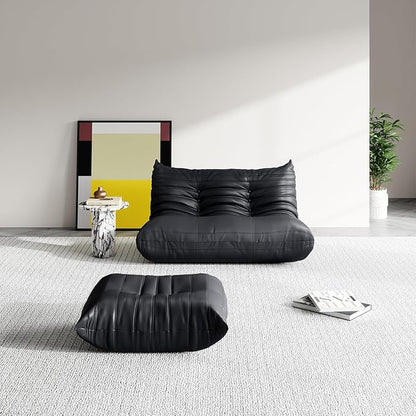 Foam Bean Bag Chairs for Adults,Big Faux Leather Bean Bag Lounger Couches, Modern Sofa,Floor Lazy Sponge Couch for Living Room Bedroom Dorm Office,Black