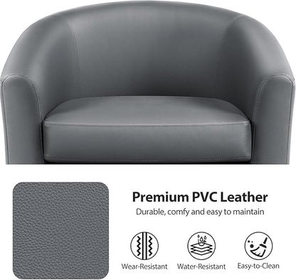 Yaheetech PU Leather Barrel Chair, Modern Accent Chair with Wood Sturdy Legs, Faux Leather Club Chair Comfy Armchair Modern Tub Chair for for Living Room Bedroom Waiting Room, Gray