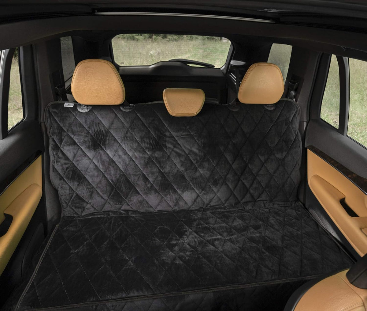 Plush Paws Products Velvet Rear Car Seat Protector w/o Hammock | Washable & Waterproof Back Seat Dog Cover for Car, Truck, & SUV | Nonslip, Tear Resistant Pet Seat Cover | X-Large Charcoal