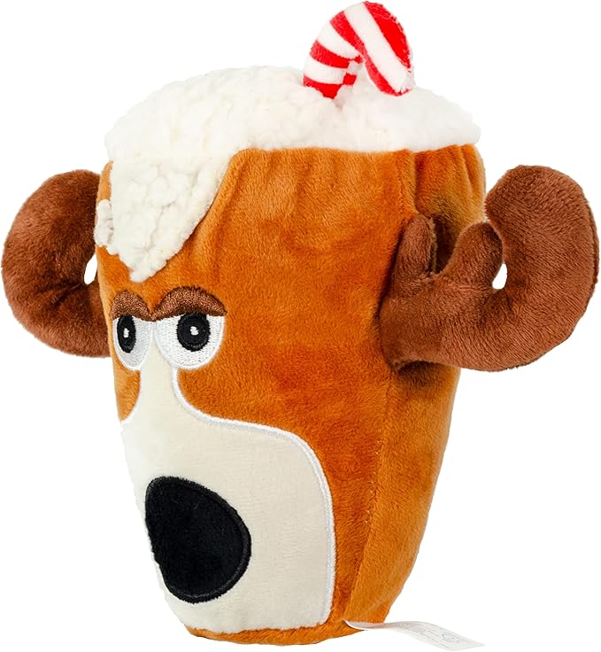 Giftable World Holiday Plush Pet Toy Fun for Christmas Designs with Squeaker Dog Chew Toy (6.5" Santa & Reindeer Cups 2 Pcs)