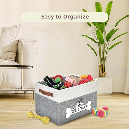 Foldable Dog Toy Box, Fabric Pet Storage, Folding Organizer Home Décor Bin with Handle, Collapsible Storage Basket for Pet Leash, Blanket, Chew Toys and Accessories