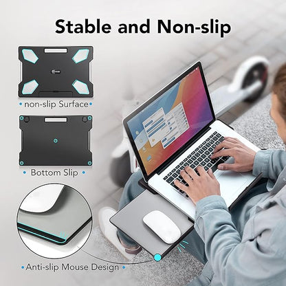 EHO Laptop Lap Desk with Retractable Mouse Pad, Portable Ergonomic Lap Pad with Heat Shield and Foldable Stopper, Lightweight Travel Lapdesk Fits up to 16" Laptops, Bed Sofa or Work Use