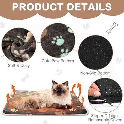 2 Pack Self Warming Cat Bed Self Heating Dog Pad Cat Warming Pad Thermal Pet Mat Washable Reflect Body Heat Removable Cover for Indoor Kittens Puppies Feral Pet(Dog Paw,16 x 20 Inch)