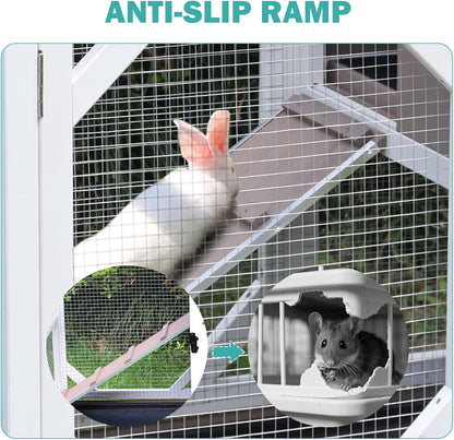 Rabbit Hutch Indoor for 2-4 Rabbits & Guinea Pigs，Bunny Cage with Slide-Out Plastic Trays，Wooden Small Animal Cage for Rabbits, Bunnies, and Guinea Pigs