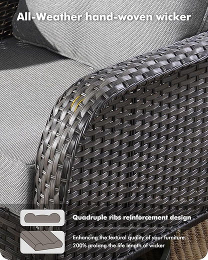 CAODOC 5 Pieces Patio Furniture Set,Outdoor Furniture with Rockers, Rattan Conversation Sets w/Coffee Table, Grey Wicker Light Dark Gray Cushion