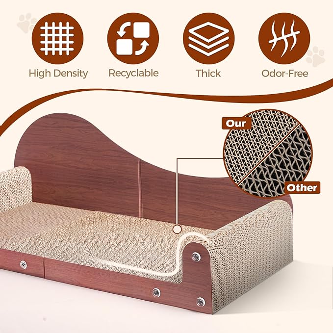 ComSaf 26.4" Large Cat Scratcher Bed, Cat Scratching Board, Durable Cardboard for Indoor Use, Extra Large Couch with Scratch Pad - Sofa Lounge