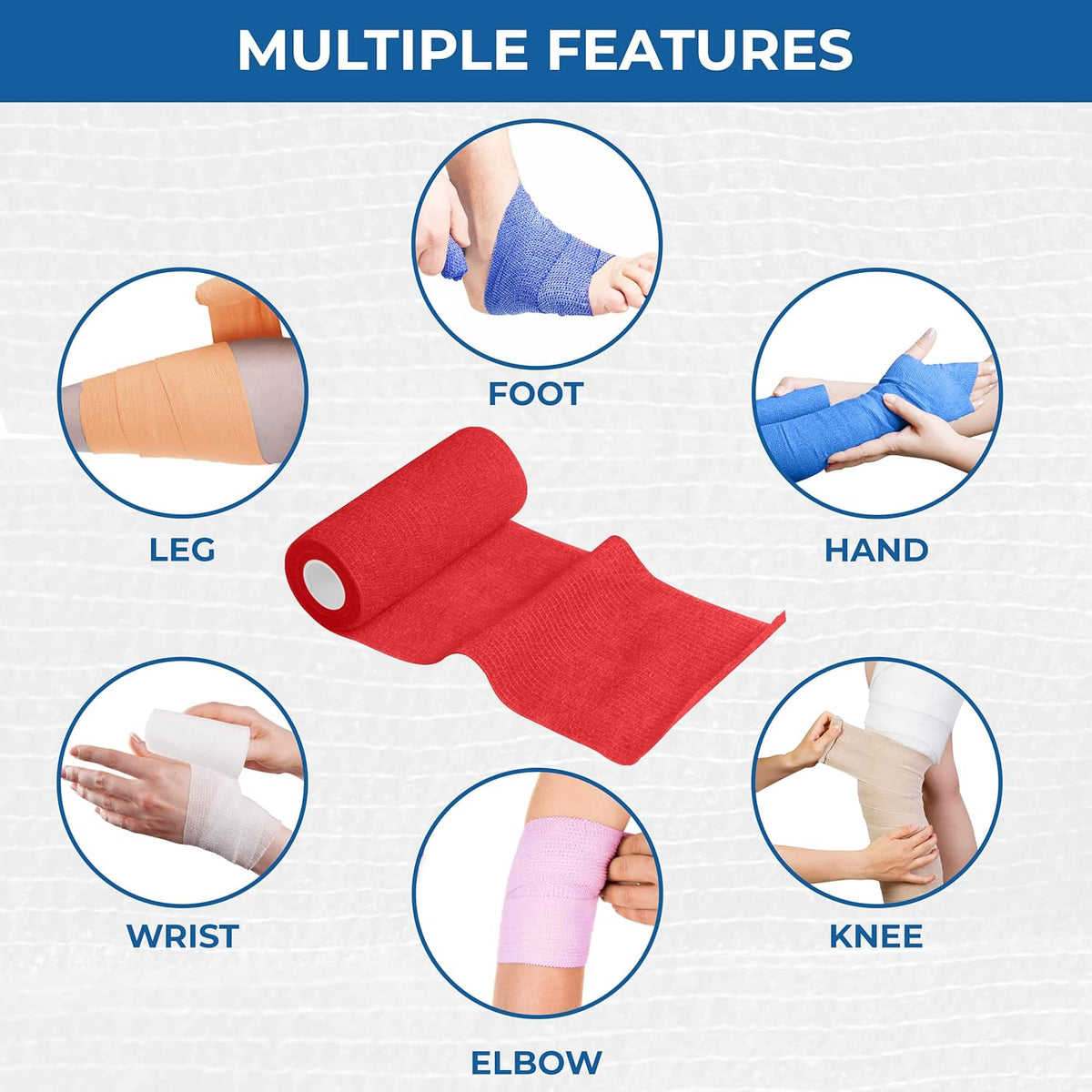 Self Adhesive Bandage Wrap - Pack of 12 Assorted Colors, Non-Woven, Breathable & Water-Resistant Vet Wrap for First Aid, Sports Injury, Body Sprains, & Pets - 4 Inch x 5 Yards