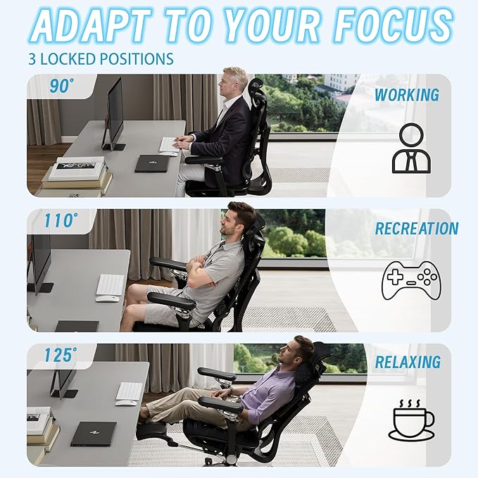 High-Back Ergonomic Mesh Office Chair, Modern Executive Desk Chair with 4D Armrests Computer Task Chair (Black Mesh Dual Lumbar Support)