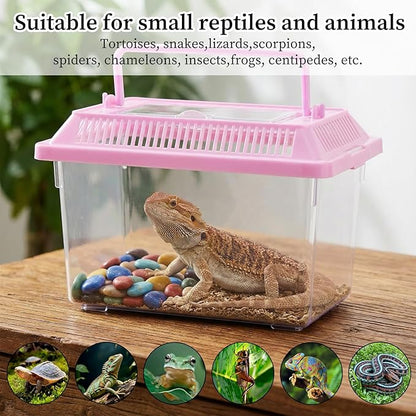 12 Pcs 7"×4.3"x4.3" Plastic Reptile Terrariums Carrier Cage Snake Breeding Box Hatching Container Clear Fish Tank with Ventilated Lid for Spider, Tarantula, Hermit Crab, Lizard, Turtle