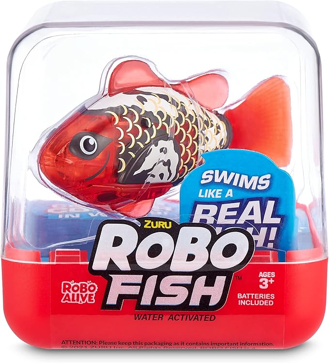Robo Alive Robo Fish Series 2 (Red + Blue 2 Pack) by ZURU Robotic Swimming Fish Water Activated, Changes Color, Comes with Batteries, Amazon Exclusive - Red + Blue (2 Pack),Multi,7165G