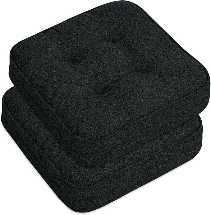 GOFORIT Chair Cushions Set of 2,Tufted Shredded Memory Foam Chair Pads, Non-Slip Seat Cushions with Removable Cover, 16'' x 16'', 2Pack,Black