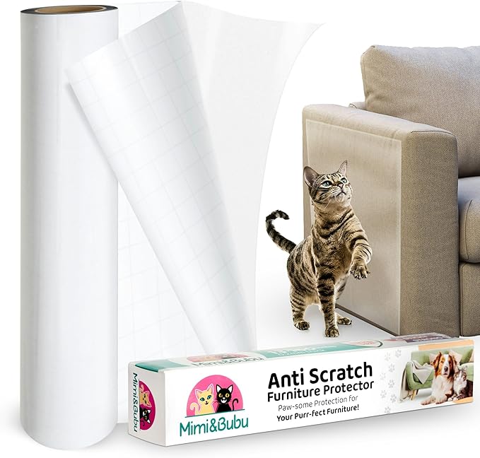 Mimi&Bubu [0.2 mm Extra-Thick BPA-Free] Anti Scratch Furniture Protector(160" x 13"), Single-Sided Sticky Couch Protector for Cats and Dogs, Couch Corner Guard from Claws, Cat Scratch Deterrent Tape