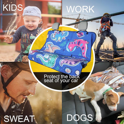 Back Seat Cover for Car Trucks Van SUV,Waterproof Rear Bench Towel Seat Covers for Dogs and Kids,Automotive Backseat Protector (Cartoon Dinosaur)