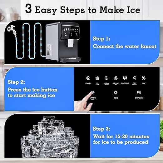 Nugget Ice Maker 66Lbs/24H Chewable Pellet Ice Machine, Built-in 6lbs Ice