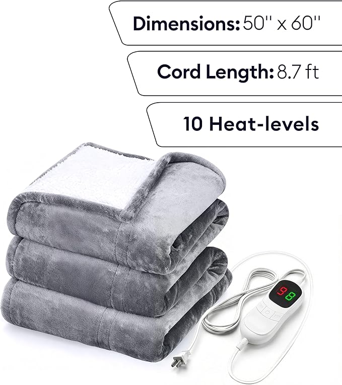 Heated Blanket Electric Throw 50"x60" – Safe Electric Heating Blanket