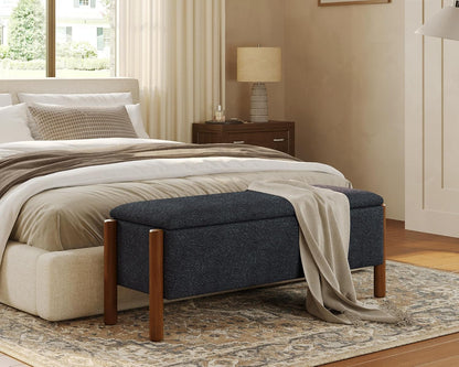 Storage Ottoman Bench, End of Bed Bench for Bedroom, 47" Boucle Upholstered Entryway Shoe Seat Bench, Holds up to 660 lb Storage Ottoman, Padded Blanket Chest Stool Foot Rest for Living Room Blue