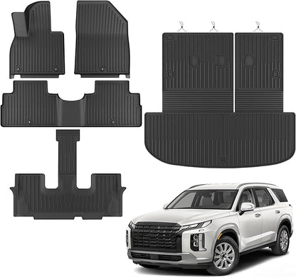 KARPAL Floor Mats Fit for Hyundai Palisade 2020-2025 (7-Seat/8-Seat), All Weather TPE Car Mats Cargo Liners Guard Accessories, 1st & 2nd & 3rd Row & Cargo Liners