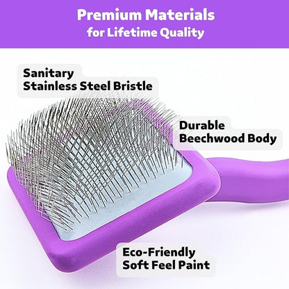 Dog Slicker Brush, Grooming Tool for Poodle, Doodle, Goldendoodle & All Long Haired Dogs, Long Pin Wood Brush Pefect for Dematting & Detangling, Effortless Grooming Pet Hair At Home - Large