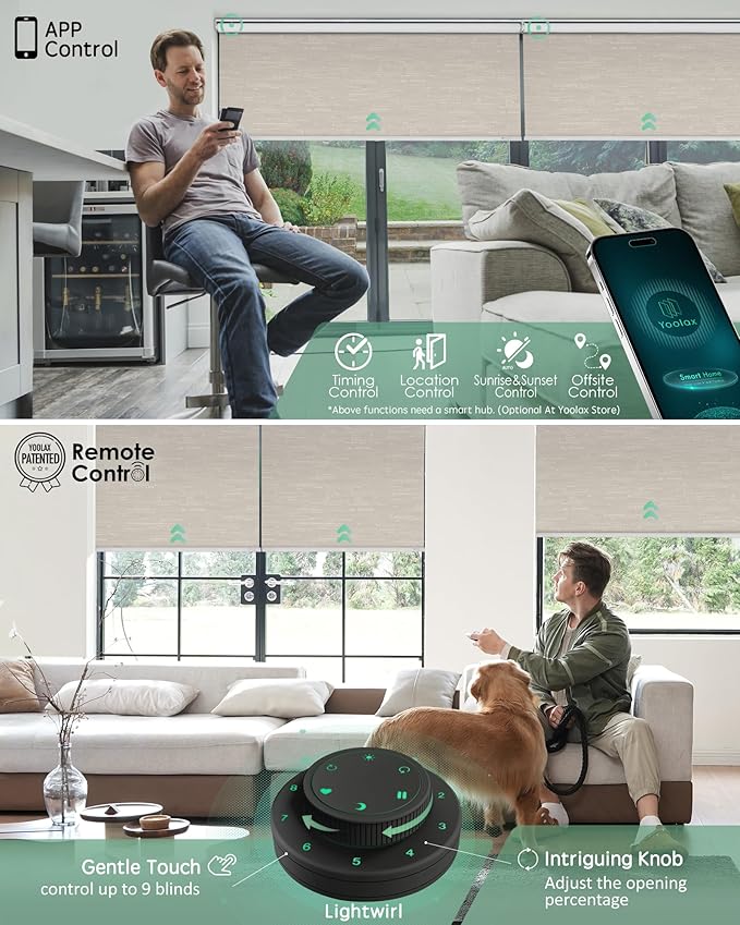 Yoolax Motorized Blinds with Remote, Automatic Window Shades Work with Alexa