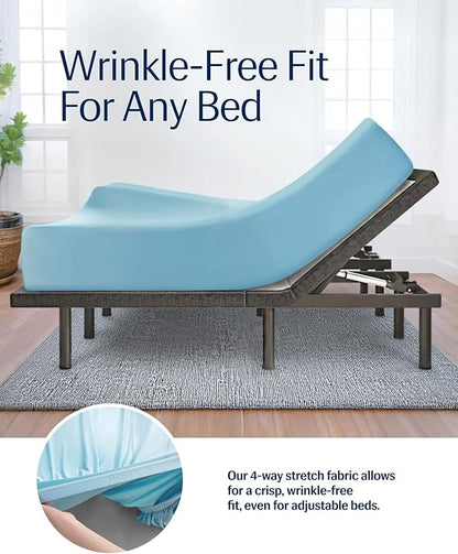 REST® Evercool®+ Fitted Sheet, CaliKing Size, Light Blue, 15" Deep (up to 18’’), Breathable Bedding for Hot Sleeper and Night Sweats, Bed Sheet with Ionic+ Self-Cleaning Silver Yarn for Sensitive Skin