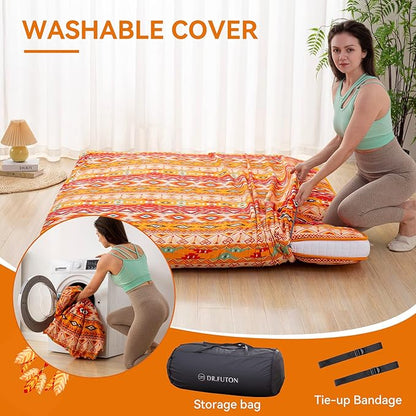 Dr.Futon Japanese Floor Futon Mattress Extra Thick Folding Roll Up Bed Topper Mat for Guest Lounger and Tavel Tradional Pattern
