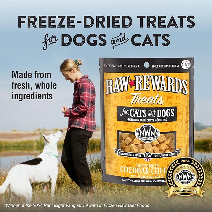 Northwest Naturals Raw Rewards Freeze-Dried Cheddar Cheese Treats for Dogs and Cats - Bite-Sized Pieces - Healthy, 1 Ingredient, Human Grade Ingredients, Natural, Proudly Made in USA, 6 Oz (Pack of 3)