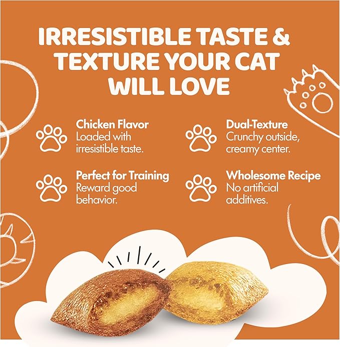 Crunchy Cat Treats – Dual‐Texture Crunch & Creamy Soft Feline Snack Bites for All Life Stages, Great for Training Treat Value Bags (2 Pound, Chicken)