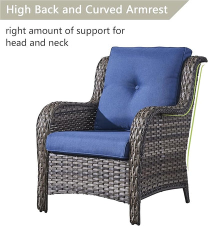 Rilyson Wicker Patio Furniture Set - 5 Piece Rattan Outdoor Sectional Conversation Sets with 2 Chairs,2 Ottomans and 1 Side Table for Porch Deck Garden(Mixed Grey/Blue)