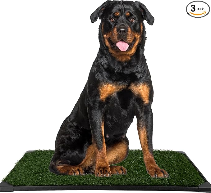 PETMAKER Artificial Grass Puppy Pee Pad for Dogs, Set of 3, 47” x 27” | Reusable Turf Pads for Large Dogs, Indoor and Outdoor Fake Grass Potty, Pet Housebreaking Supplies