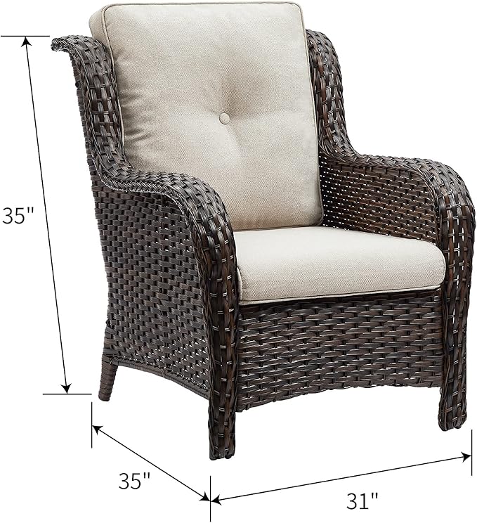 Rilyson Outdoor Wicker Patio Chairs Set of 2: Rattan Dining Chairs Porch Chairs Outdoor Club Chairs with high Back and Deep Seating (Brown/Beige)