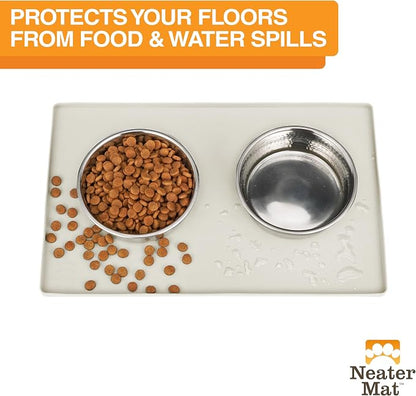 Neater Pet Brands Neater Mat Pet Mats for Food and Water, Cat & Dog Bowl Mat Waterproof Silicone, Feeding Tray, Dog Food Mats for Floors, Placemat w/Raised Edge for Under Bowls, 16” x 10”, Cream