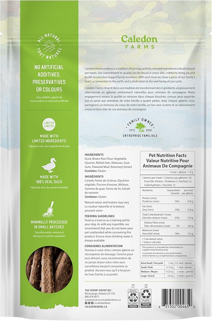 Caledon Farms Chewy Duck Sticks Dog Treats, No Additives, Preservatives Free, 7.8oz (pack of 1)