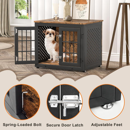 26" Heavy Duty Dog Crate Furniture for Small Dogs, Metal Kennel for High Anxiety Dogs, Chew Proof Pet Cage Indoor, Decorative Dog Kennel End Table