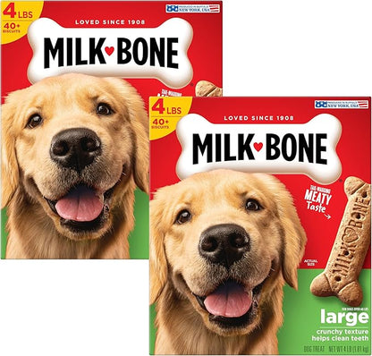 Milk-Bone Original Dog Treats for Large Dogs, 4 Pound (Pack of 2), Crunchy Biscuit Helps Clean Teeth