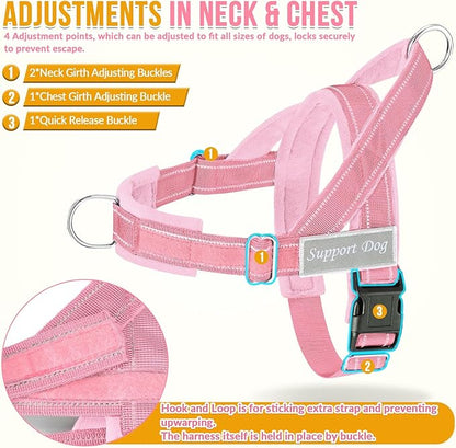 SlowTon No Pull Dog Harness with Front Clip - Heavy Duty, Soft Padded | Neck & Chest Adjustable, Tactical Pet Vest and Leash Set for Large Medium Sized Dogs, for Easy Walk & Training, Pink XL