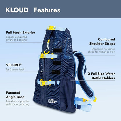 K9 Sport Sack Kloud - Medium, Blue - Ideal for Dogs with 17-19” Back Length - Ultra-Light Mesh Backpack Carrier with Inflatable Frame
