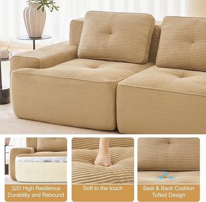 80'' Loveseat Sofa, 32D Foam Corduroy Boneless Couch with Pillow, Deep Seat Wide Arm Sectional Couch for Living Room, Small Spaces, Studio Apartment