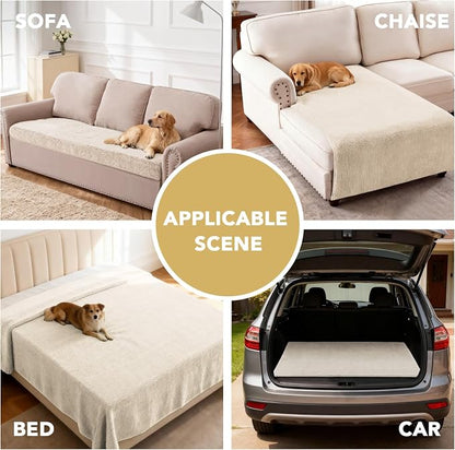 H.VERSAILTEX Non Slip Pet Couch Cover Chenille Dog Bed Protector Thick Soft Sofa Slipcover Pet Friendly Washable Couch Cushion Covers for Pets (52" x 82", Ivory)