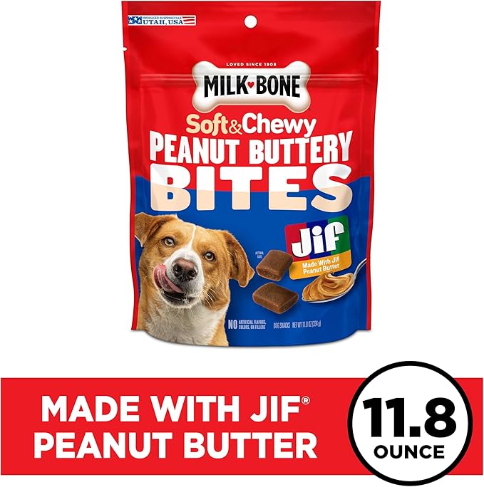 Milk-Bone Peanut Buttery Bites Soft Dog Treats with Jif Peanut Butter, 11.8 Ounce Bag