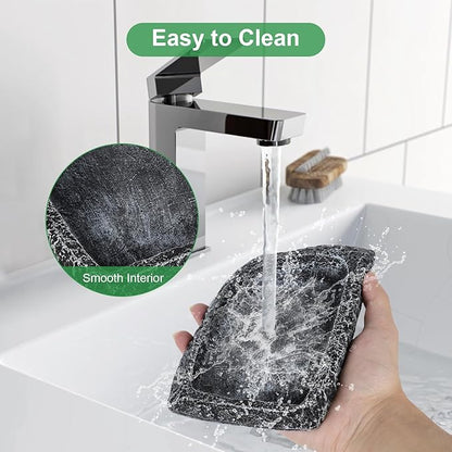 Reptile Water Dish for Bearded Dragon Tank Accessories, Hygger zoo Hermit Crab Food Bowl Reptile Food Dish Corner Rock Terrarium Feeding Bowl Tortoise Water Dish for Leopard Gecko Turtle Snake, Black