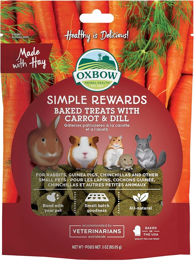 Oxbow Simple Rewards Baked Carrot & Dill Treats, Rabbit & Guinea Pig Treats Made with Timothy Hay, Healthy Guinea Pig, Hamster & Bunny Snack, Timothy for Rabbit, Made in USA, 3 oz Bag