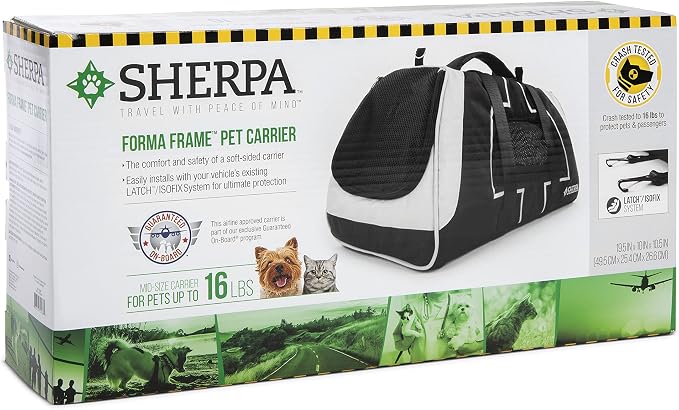 Sherpa Forma Frame Crash-Tested Travel Pet Carrier, Airline Approved & Guaranteed On Board - Black, Medium