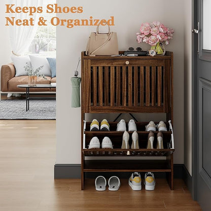 wanan 24" Shoe Cabinet with 2 Flip Slatted Drawers, Adjustable & Removable
