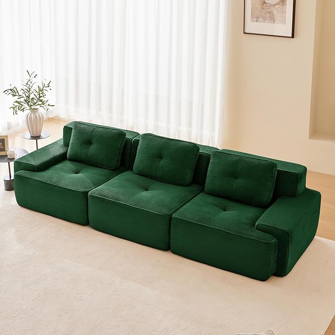 115.3'' Sectional Sofa, 32D Foam Corduroy Boneless Couch with Pillow, Deep Seat Wide Arm Sectional Couch for Apartment, Living Room, Bedroom