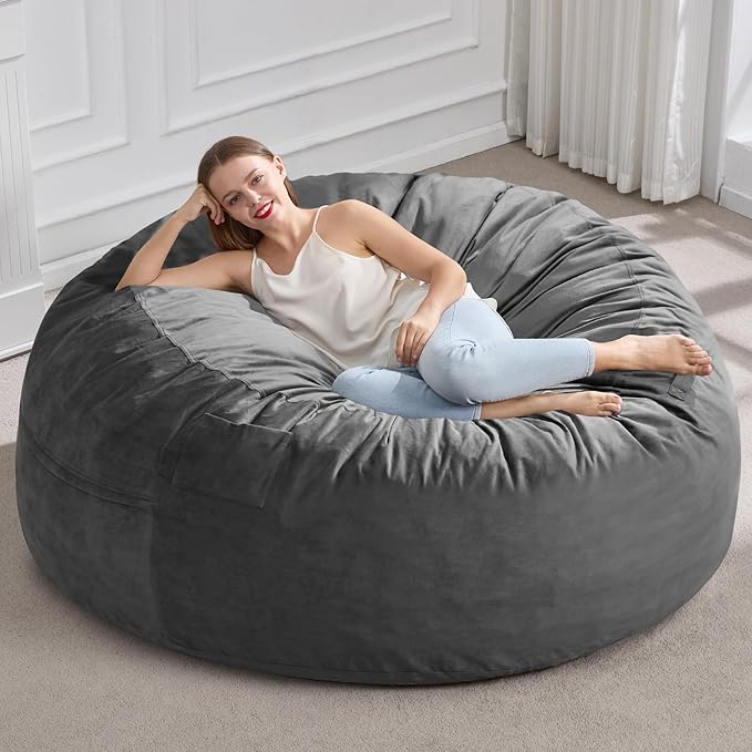 Hobestluk 5FT Bean Bag Chair Giant Bean Bag Chairs for Adults Large Bean Chairs with Removable Cover, Beanbag Chair with Filler, Adult Bean Bag Chairs for Living Room, Bedroom