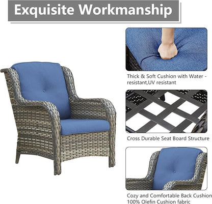 Rilyson Patio Chairs Outdoor Wicker Chair - Rattan Dining Chairs Porch Chairs Outside Club Chairs with High Back and Deep Seating(Mixed Grey/Blue)