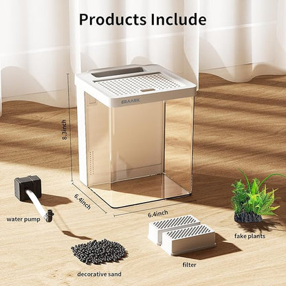 Small Fish Tank Aquarium kit 1.5 Gallon Betta Fish Tank with Silent Water Pump Filter LED Light,Fish Bowl (White)