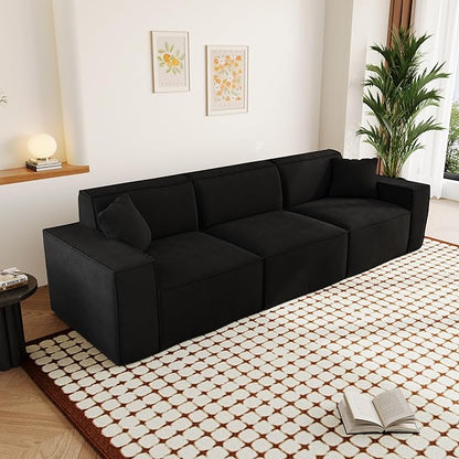 110" Cloud Sectional Couch, Chenille Boneless Couch 3 Seater with Deep Seats & Wide Armrests, Comfy Modular Sectional Sofa Memory Foam Compression Floor Sofa for Living Room, No Assembly Required
