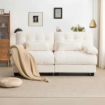 GRAINLLE 67'' Modern Chenille Love Seat Sleeper Cloud Couch Bed,Convertible Cozy Deep Seat Couches with Wide Armrest & Throw Pillows for Living Room,Home,Bedroom(Ivory)